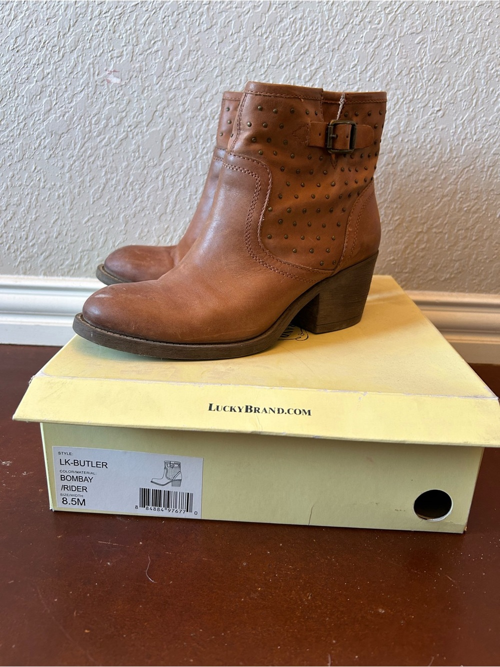 Lucky Brand Brown Studded Leather Ankle Boots
